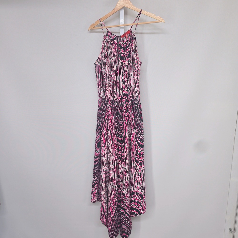 RED Saks Fifth Avenue Womens Pink Black Abstract Ikat Halter High Low Maxi Dress
